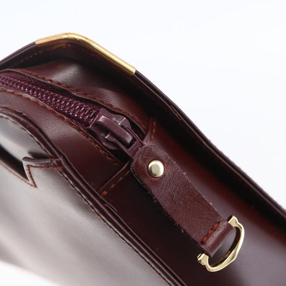 CARTIER Must Line Clutch Bag Leather Bordeaux Gold Auth BA8079