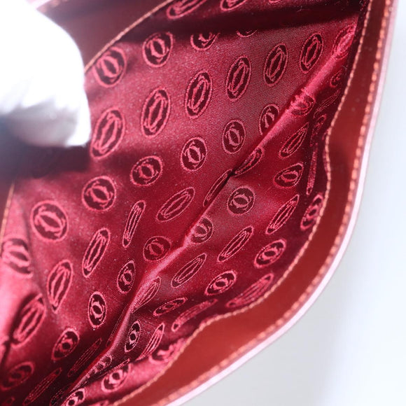 CARTIER Must Line Clutch Bag Leather Bordeaux Gold Auth BA8079