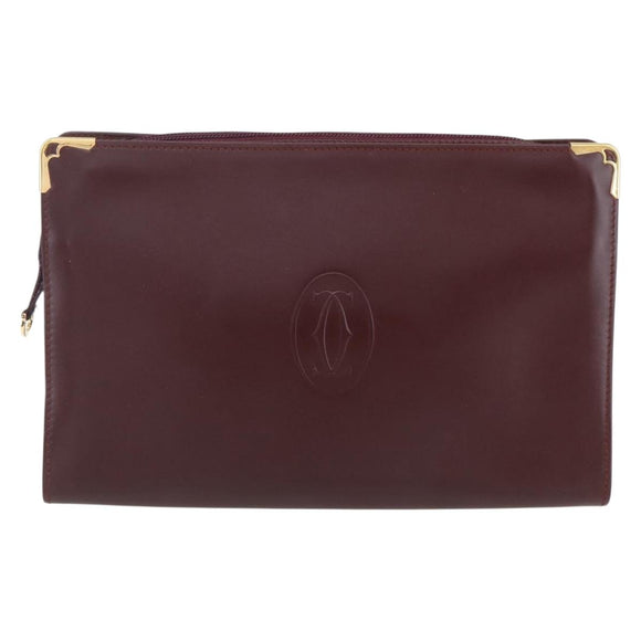 CARTIER Must Line Clutch Bag Leather Bordeaux Gold Auth BA8079