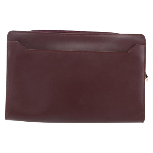 CARTIER Must Line Clutch Bag Leather Bordeaux Gold Auth BA8079