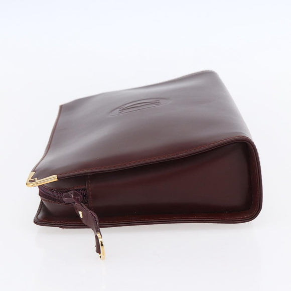 CARTIER Must Line Clutch Bag Leather Bordeaux Gold Auth BA8079