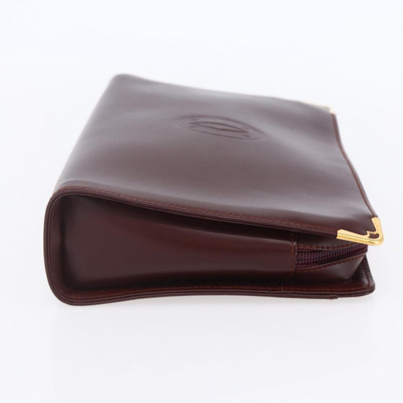 CARTIER Must Line Clutch Bag Leather Bordeaux Gold Auth BA8079