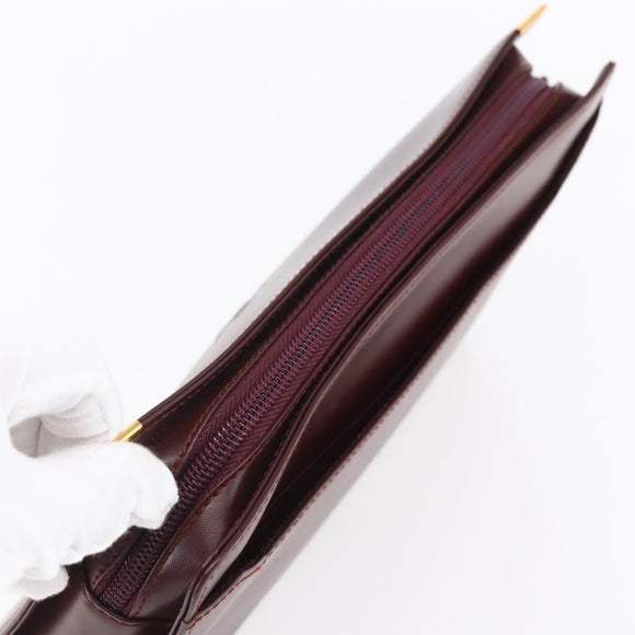 CARTIER Must Line Clutch Bag Leather Bordeaux Gold Auth BA8079