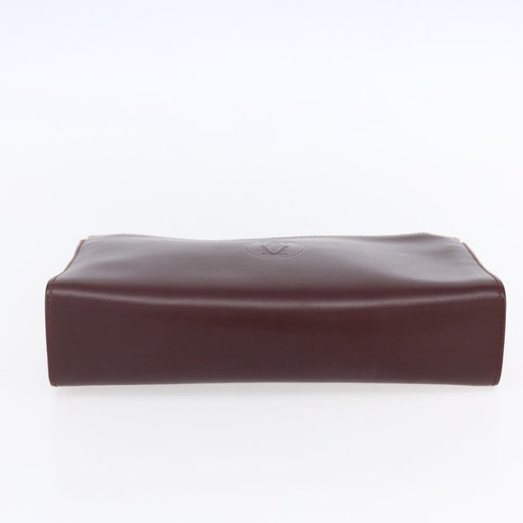 CARTIER Must Line Clutch Bag Leather Bordeaux Gold Auth BA8079