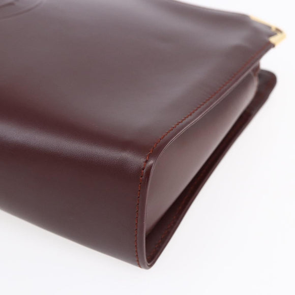 CARTIER Must Line Clutch Bag Leather Bordeaux Gold Auth BA8079