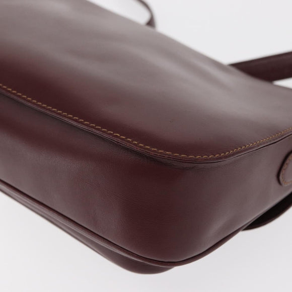 CARTIER Must Line Shoulder Bag Leather Bordeaux Gold Auth BA8080
