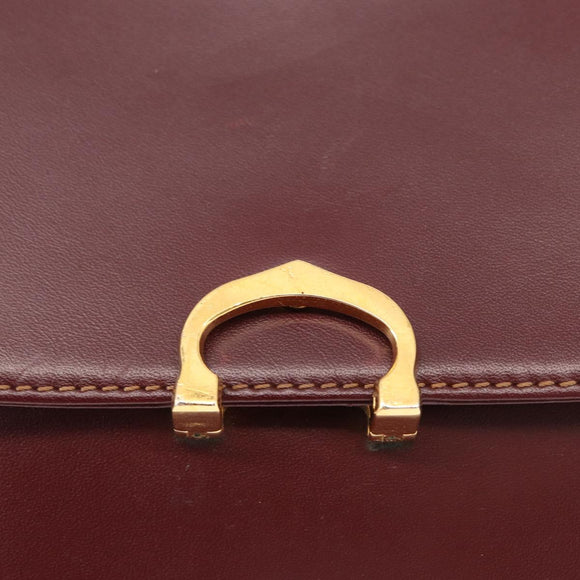 CARTIER Must Line Shoulder Bag Leather Bordeaux Gold Auth BA8080