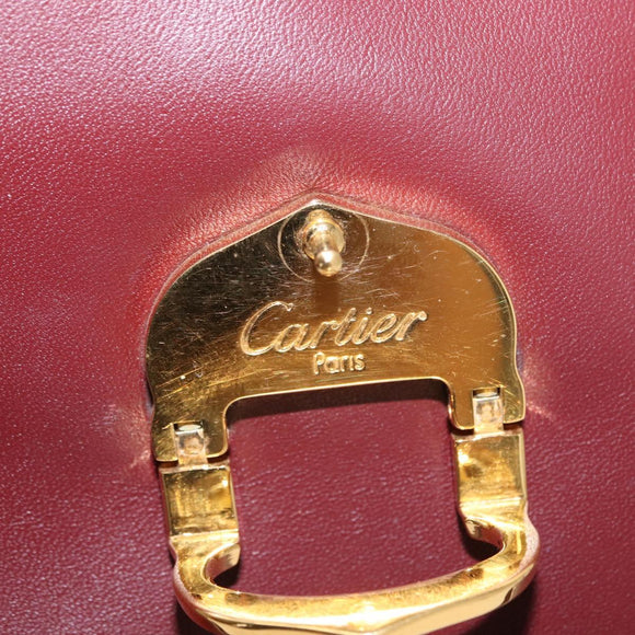 CARTIER Must Line Shoulder Bag Leather Bordeaux Gold Auth BA8080