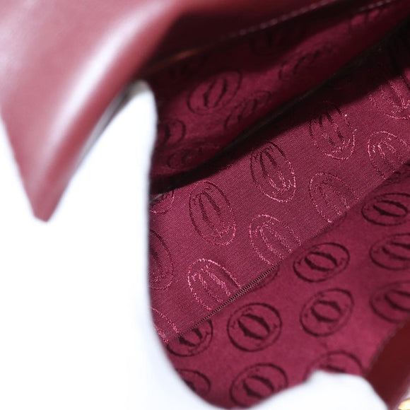 CARTIER Must Line Shoulder Bag Leather Bordeaux Gold Auth BA8080