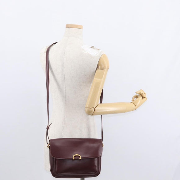CARTIER Must Line Shoulder Bag Leather Bordeaux Gold Auth BA8080