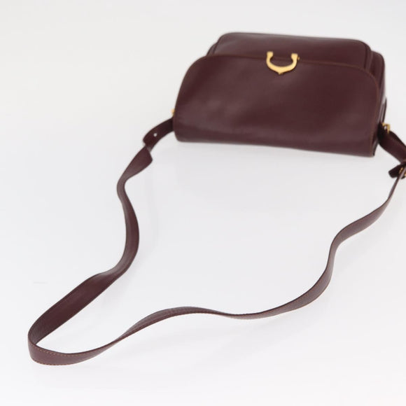 CARTIER Must Line Shoulder Bag Leather Bordeaux Gold Auth BA8080