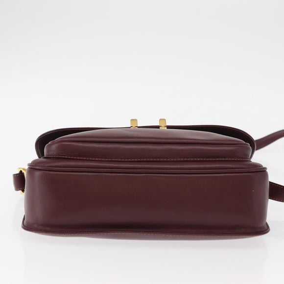 CARTIER Must Line Shoulder Bag Leather Bordeaux Gold Auth BA8080