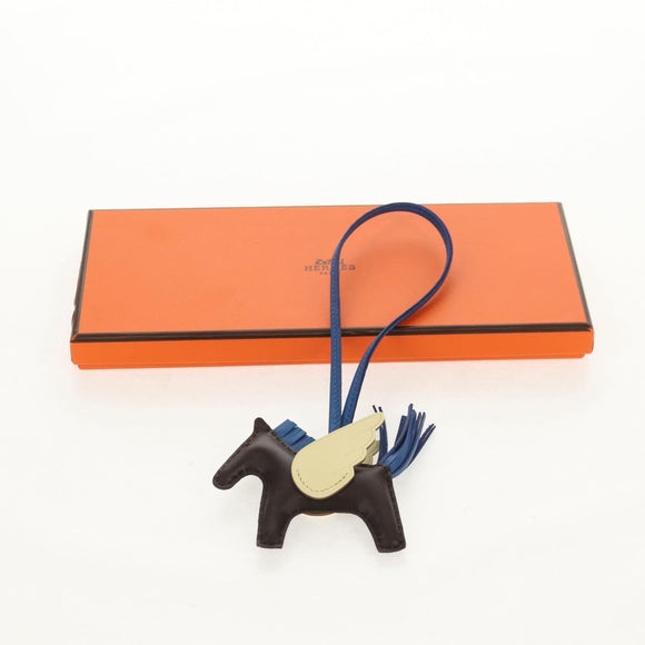HERMES Rodeo PM Charm Leather Brown Blue Auth BA8095M