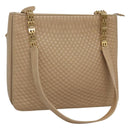 BALLY Quilted Shoulder Bag Leather Beige Gold Auth BA814-1