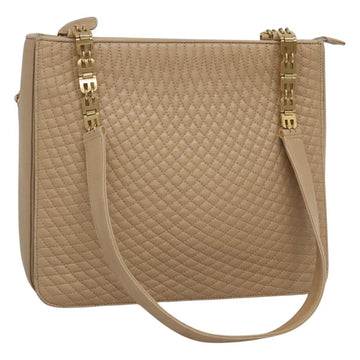 BALLY Quilted Shoulder Bag Leather Beige Gold Auth BA814