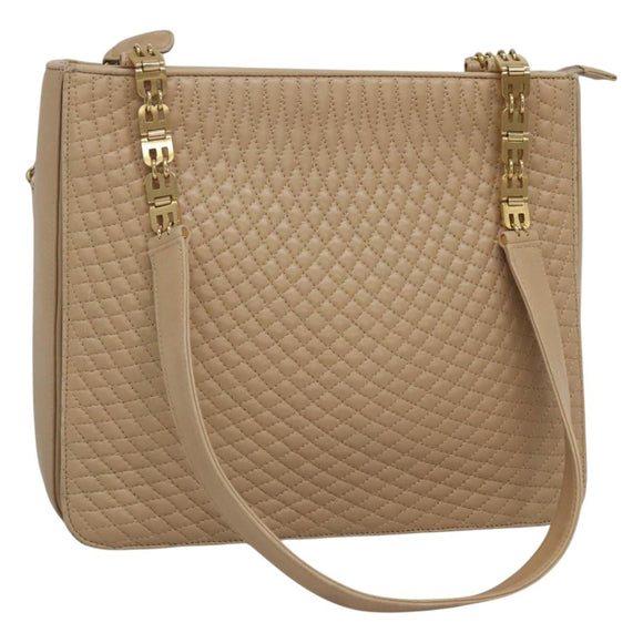 BALLY Quilted Shoulder Bag Leather Beige Gold Auth BA814
