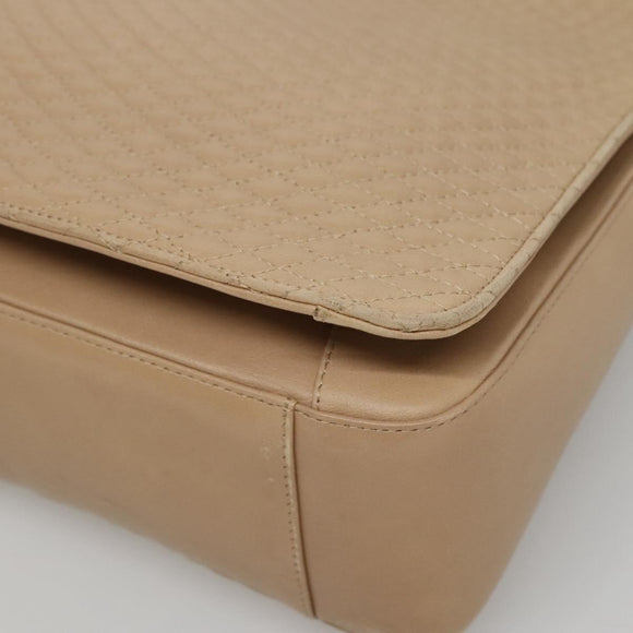 BALLY Quilted Shoulder Bag Leather Beige Gold Auth BA814