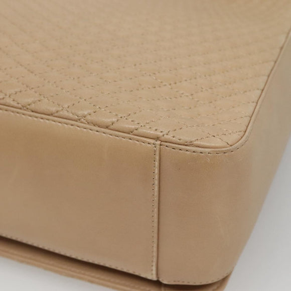 BALLY Quilted Shoulder Bag Leather Beige Gold Auth BA814