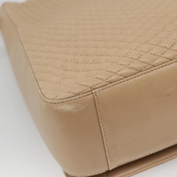 BALLY Quilted Shoulder Bag Leather Beige Gold Auth BA814