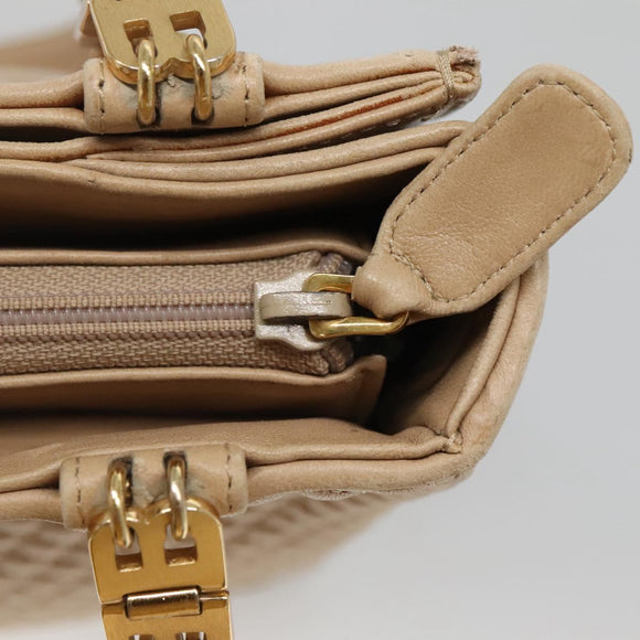 BALLY Quilted Shoulder Bag Leather Beige Gold Auth BA814