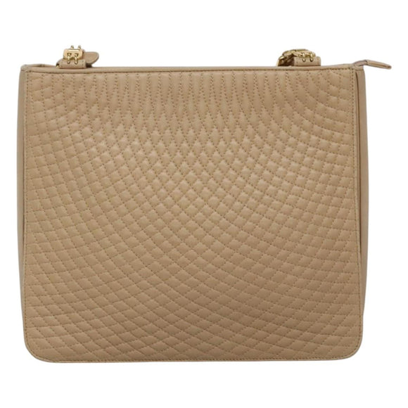 BALLY Quilted Shoulder Bag Leather Beige Gold Auth BA814