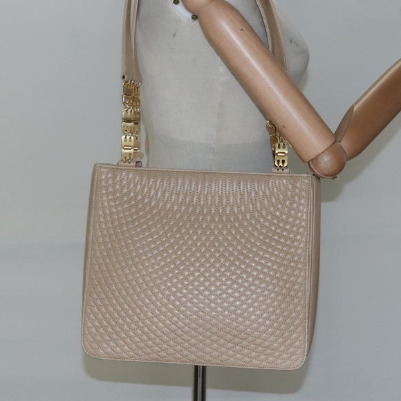 BALLY Quilted Shoulder Bag Leather Beige Gold Auth BA814