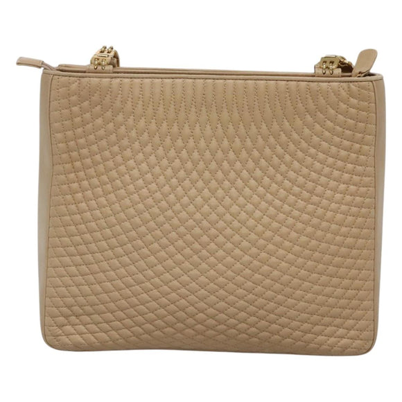 BALLY Quilted Shoulder Bag Leather Beige Gold Auth BA814
