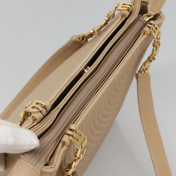 BALLY Quilted Shoulder Bag Leather Beige Gold Auth BA814