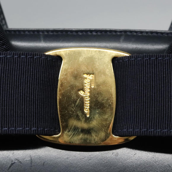 Salvatore Ferragamo Vala Hand Bag Leather 2way Navy Gold Auth BA817
