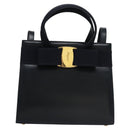 Salvatore Ferragamo Vala Hand Bag Leather 2way Navy Gold Auth BA817-13