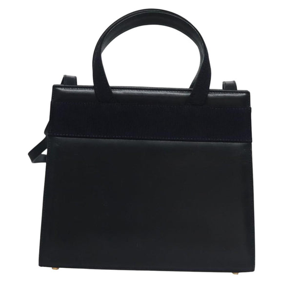 Salvatore Ferragamo Vala Hand Bag Leather 2way Navy Gold Auth BA817