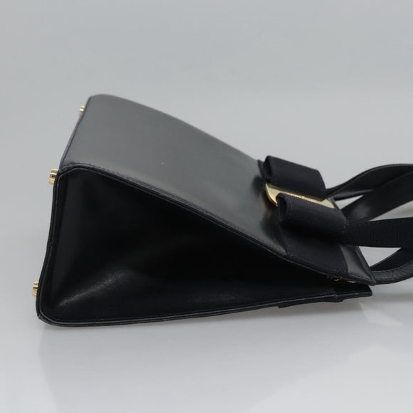 Salvatore Ferragamo Vala Hand Bag Leather 2way Navy Gold Auth BA817