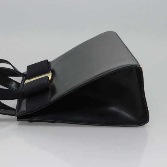 Salvatore Ferragamo Vala Hand Bag Leather 2way Navy Gold Auth BA817