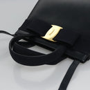 Salvatore Ferragamo Vala Hand Bag Leather 2way Navy Gold Auth BA817-6