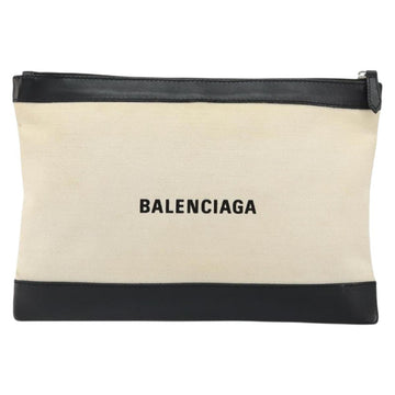 BALENCIAGA Clip M Bag Canvas Leather Beige Black Silver 373834 Auth BA8170 - 0
