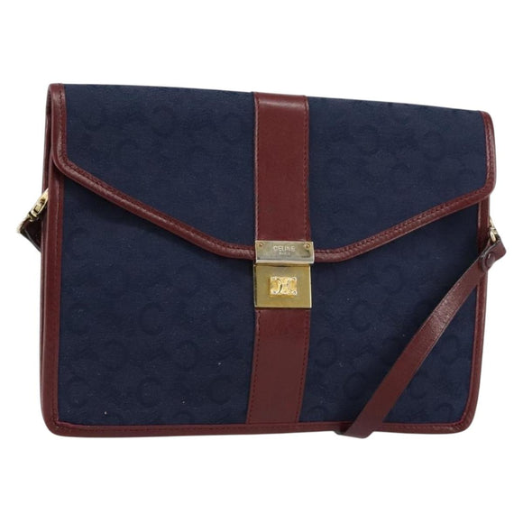 CELINE C Sulky Shoulder Bag Canvas Navy Gold Auth BA8171