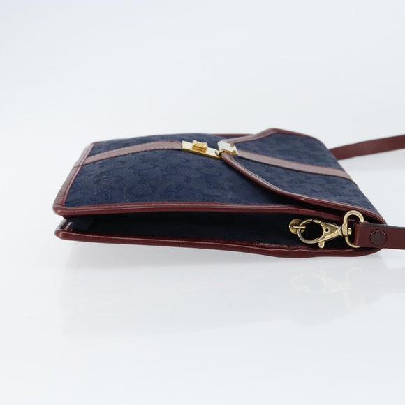 CELINE C Sulky Shoulder Bag Canvas Navy Gold Auth BA8171