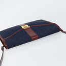 CELINE C Sulky Shoulder Bag Canvas Navy Gold Auth BA8171-6