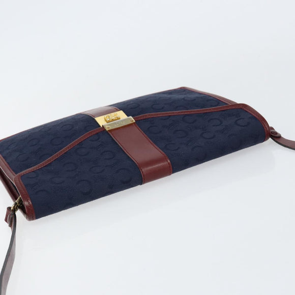 CELINE C Sulky Shoulder Bag Canvas Navy Gold Auth BA8171