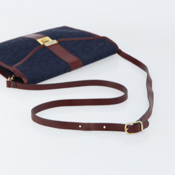 CELINE C Sulky Shoulder Bag Canvas Navy Gold Auth BA8171