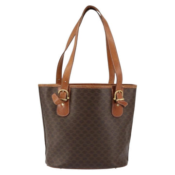 CELINE Macadam Canvas Tote Bag PVC Leather Brown Gold Auth BA8172 - 0