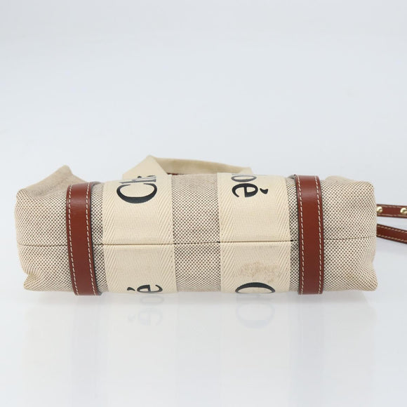 Chloe Woody Hand Bag Canvas Leather 2way Beige Gold Auth BA8173
