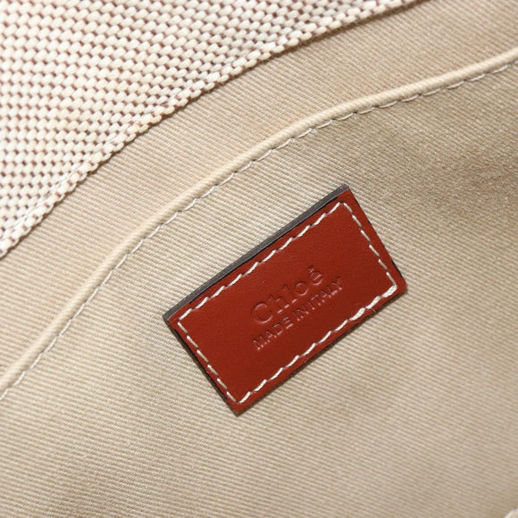 Chloe Woody Hand Bag Canvas Leather 2way Beige Gold Auth BA8173