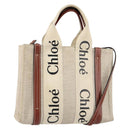 Chloe Woody Hand Bag Canvas Leather 2way Beige Gold Auth BA8173-1