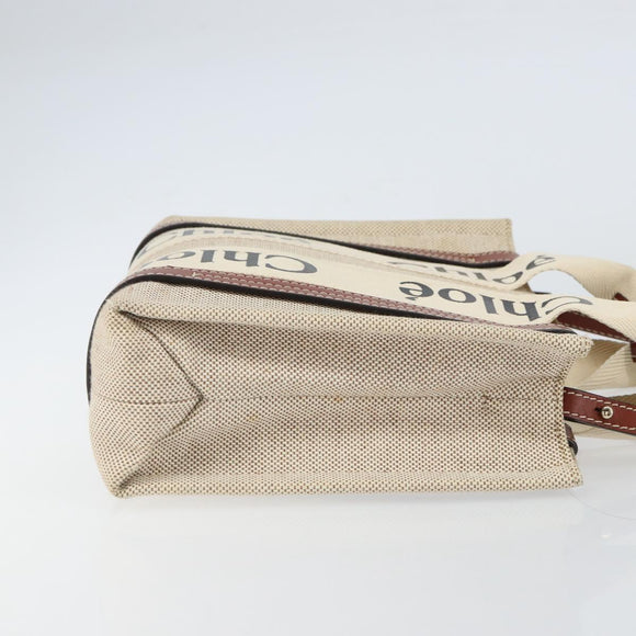 Chloe Woody Hand Bag Canvas Leather 2way Beige Gold Auth BA8173