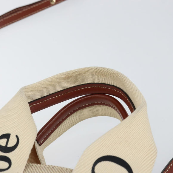 Chloe Woody Hand Bag Canvas Leather 2way Beige Gold Auth BA8173