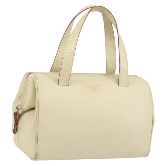 PRADA Hand Bag Leather Beige Auth BA8175