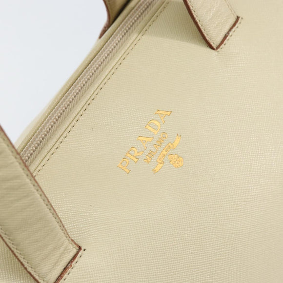 PRADA Hand Bag Leather Beige Auth BA8175