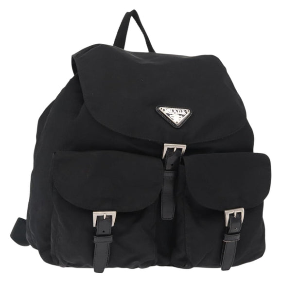 PRADA Backpack Nylon Black Silver Auth BA8176