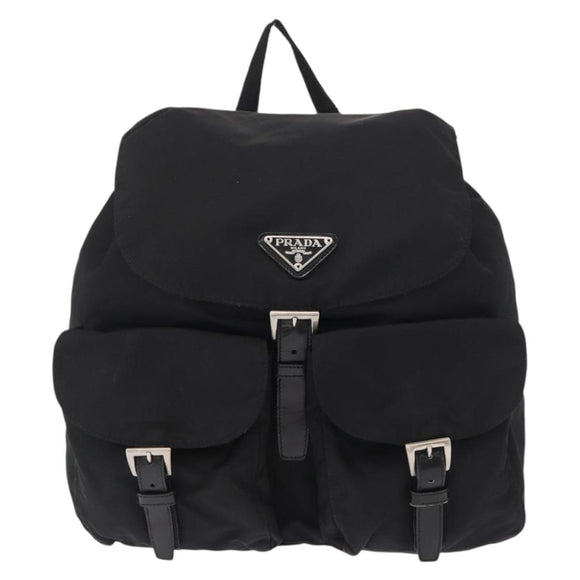 PRADA Backpack Nylon Black Silver Auth BA8176